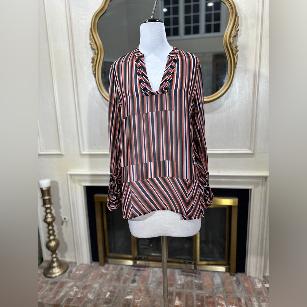 Cabi Ultimate Blouse Style 5519‎ Large Striped Sheer Popover Lightweight
